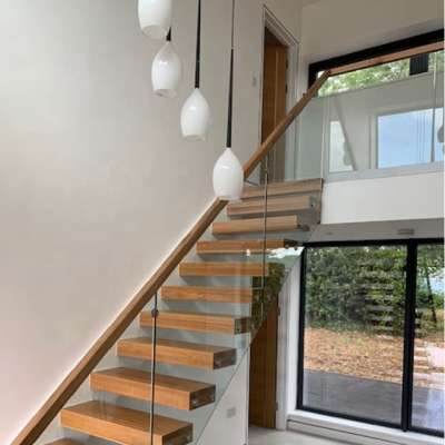 DIY prefabricated glass floating wood stairs with steel beam cost